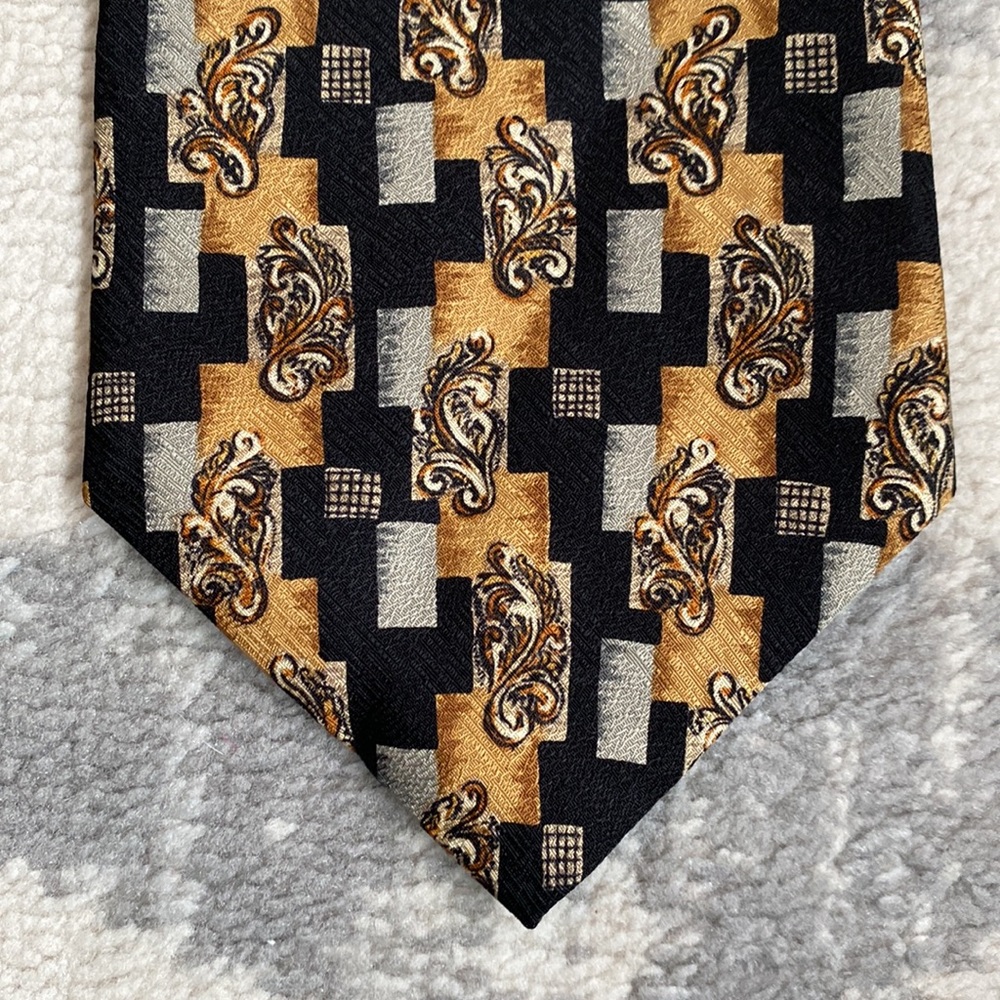 Christian Dior Black Tan and Gold 100% Silk Vintage Tie - Picture 2 of 5